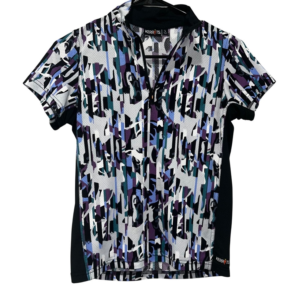 Kerrits Womens Large Short‎ Sleeve Quarter Zip Equestrian Riding Top Abstract - Picture 2 of 5